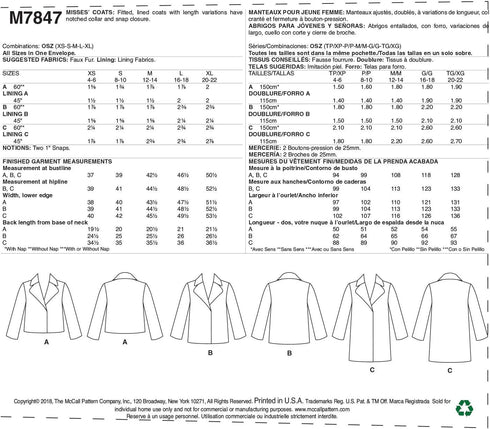 McCall Pattern McCall's Learn Women's Waist and Thigh Length Coat, Sizes Sewing Pattern, Xs-s-m-l-xl...