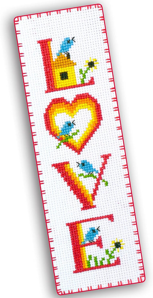 Povitrulya Love 'Birds' Counted cross Stitch Bookmark Kit - Valentine's Day DIY Embroidery set for Adults with Paper pattern, 16-count Aida Canvas...