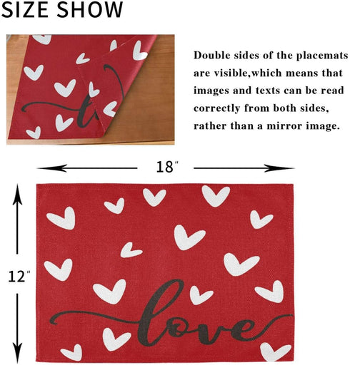 Valentine's Day Love Heart Red Buffalo Check Placemats Set of 4 Table Mat Mother's Day Rose Tulip Flowers Table mats Placemat Heat-Resistant Stain...