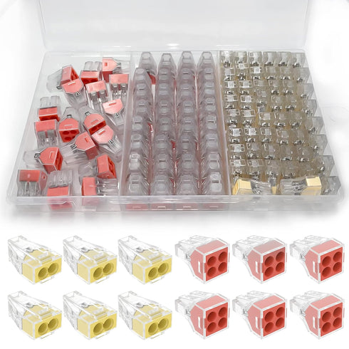 Push in Wire Connectors Quick Connect Electrical 2-Port 50 Pcs + 4-Port 50 Pcs Pushin Small Wire Nuts Twister Assortment Wiring Connecters lkelyon...