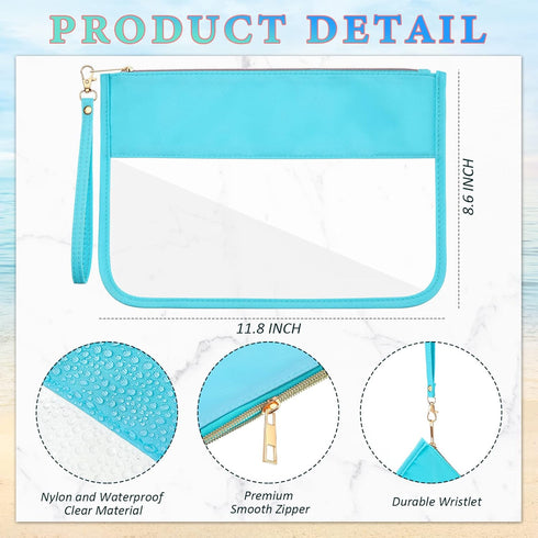 Sanwuta 3 Pcs Preppy Makeup Bag Clear Zipper Pouches for Travel Clear PVC Flat Pouch Nylon Clear Makeup Bags Cosmetic Travel Clear Toiletry Bags C...