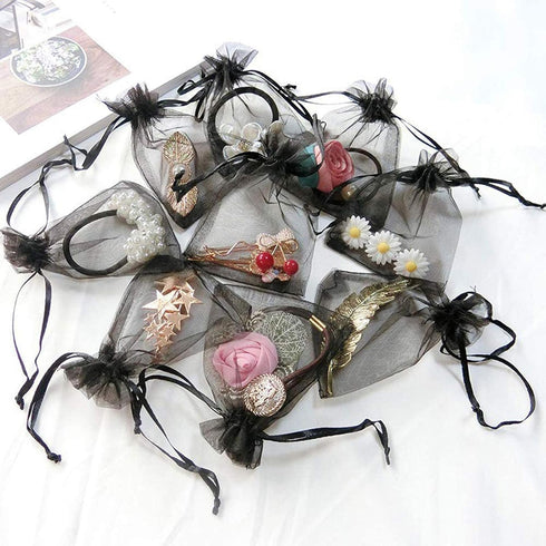 50Pcs Black Organza Bags 3x4 inch, Small Jewelry Bag Drawstring Mesh Gift Bags Wedding Party Favor Halloween Candy Pouches...