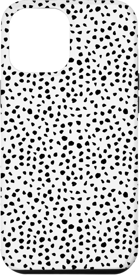 iPhone 12 Pro Max Popular Dalmatian Pattern, White w Brush Stroke Black Spots Case...