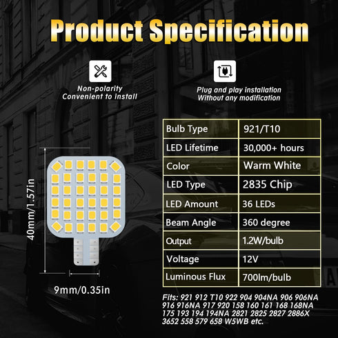 20PCS 921 Interior LED Light Bulbs for RV, Super Bright 36-SMD Warm White 922 912 LED Bulbs Replacement for Camper Trailer Motorhome Marine Boat I...