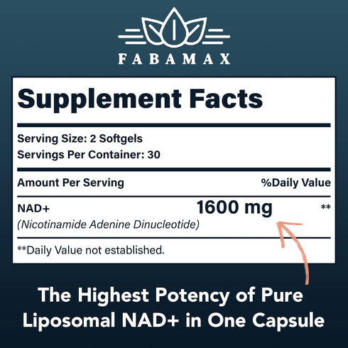 1600 mg Liposomal NAD Supplement, 98% Pure NAD+ Supplement, Superior Absorption, Alternative to Nicotinamide Riboside or NADH to Boost NAD+ for Ag...