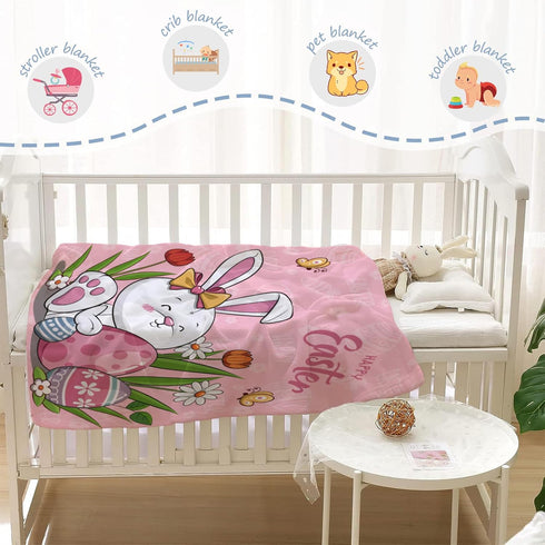 YeeJu Easter Baby Throw Blanket 30x40 Small Pink Easter Rabbit Bunny Egg Blanket for Toddler Swaddle Pet Crib Soft Fuzzy Plush Fleece Blankets and...