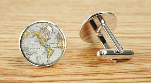Custom Classic Jewelry Tuxedo Shirt Sliver Cufflinks Men's Unique Business Wedding Gifts (World Map)...