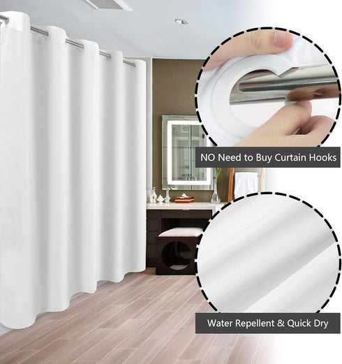 River Dream No Hook Hotel Cloth Shower Curtain Microfiber - Waterproof Soft Washable Fabric Shower Curtain or Liner with Magnets, White, Standard ...