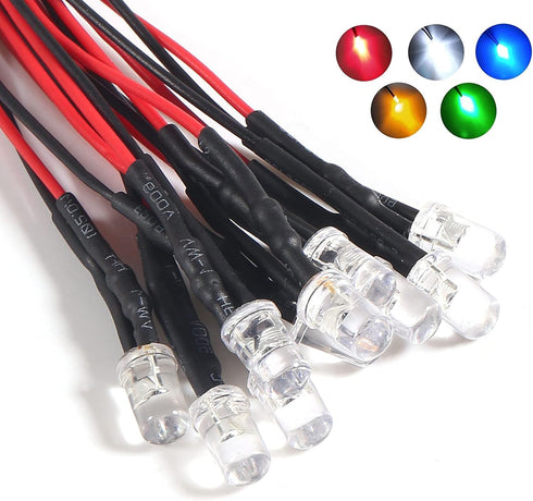 50pcs 12 Volt 5mm Red LED Lights Emitting Diodes Pre Wired 7.9 inch DC 12v LED Light Clear Lens Small LED Lamps (Multicolor)...