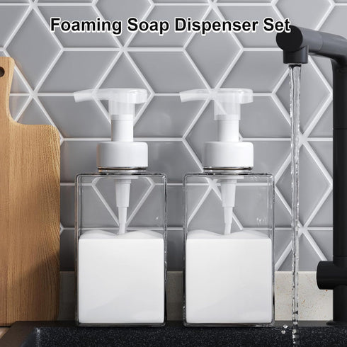 Foaming Soap Dispenser, 15 Oz Foam Soap Dispenser for Bathroom & Kitchen, Refillable Foaming Hand Soap Dispenser for Liquid Soap, 2Pcs Foam Pump B...