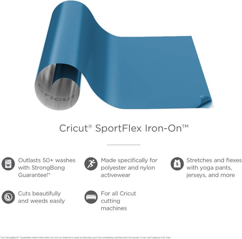 Cricut 2004435 SportFlex Iron On Vinyl, DIY Supplies, 11.8” x 24” HTV Roll - True Blue...