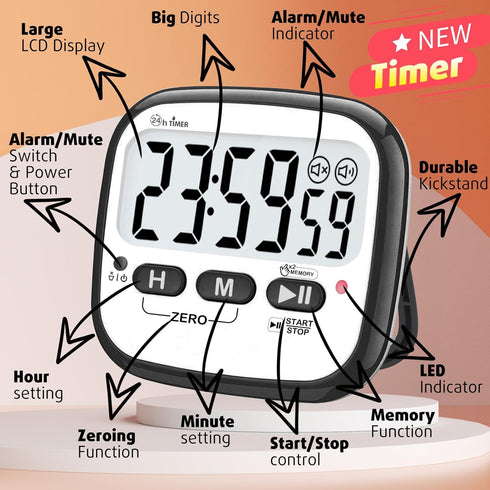 Digital Timer, Kitchen Timer for Cooking, Countdown Timer for Kids, Classroom Timer for Teacher, Egg Timer, Stop Watch Magnetic Timer for Exercise...