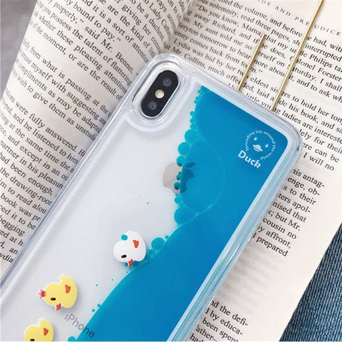 LUVI Compatible with iPhone 12 Pro Case Liquid Moving Quicksand Funny Cute Cartoon Lovely Duck Flowing Floating Waterfall Protective Cover Soft Si...