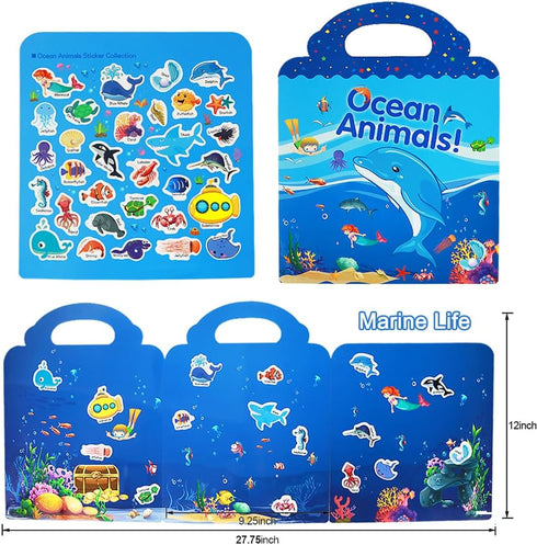 Reusable Sticker Book for Kids, Ocean Stickers Educational Learning Toys Travel Stickers Activity Books for Toddler Girls Boys Age 3+ Birthday Gif...