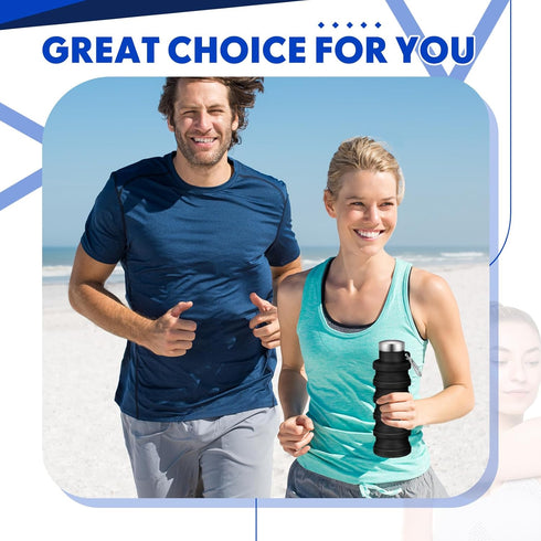 2 Pcs 17oz Collapsible Water Bottles for Travel 500ml Reusable Foldable Silicone Water Bottle with Portable Buckle Silicone for Camping Hiking Spo...