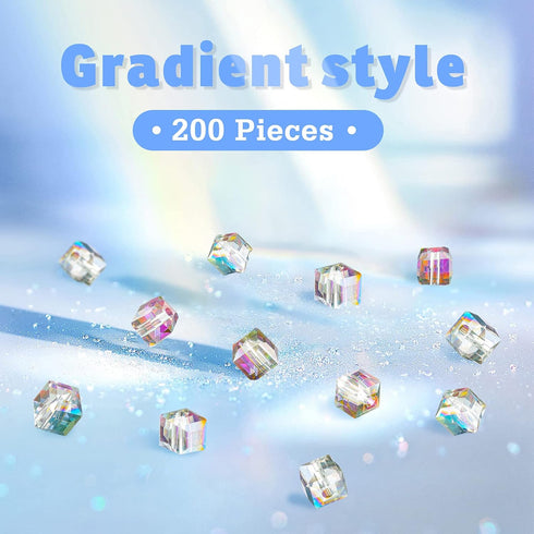 Hicarer 200 Pcs Austrian Crystal Cube Beads Green and Pink Square Glass Bead Quartz Loose Seed Beads DIY Bracelet Friend Gifts Crystal Beads for J...
