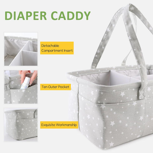 Zsedrut Cotton Baby Diaper Caddy Organizer Canvas Portable Organizer for Changing Table,Car Diaper Caddy (Small Star Gary)...