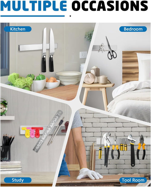 Magnetic Knife Holder for Wall 16inch Stainless Steel Knife Magnetic Strip Knife Magnet Rack Magnetic Knife Block with Adhesive Tape and Screws fo...