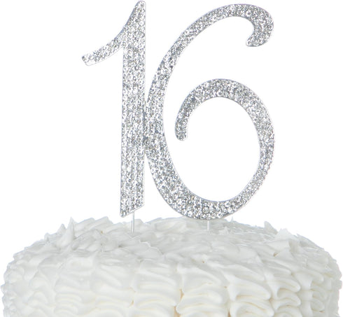 Ella Celebration 16 Cake Topper 16th Birthday Sweet 16 Party Supplies Decoration Ideas Silver Rhinestone Number (Silver)...