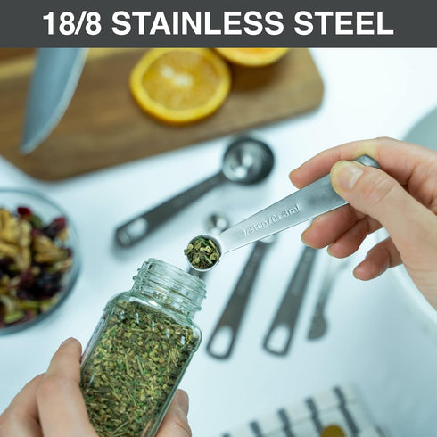 BALCI - 6 Measuring Spoons, Heavy Duty 18/8 Premium Stainless Steel Measuring Spoons Set, Spoons with US and Metric Measurements, Set of 6 + Level...