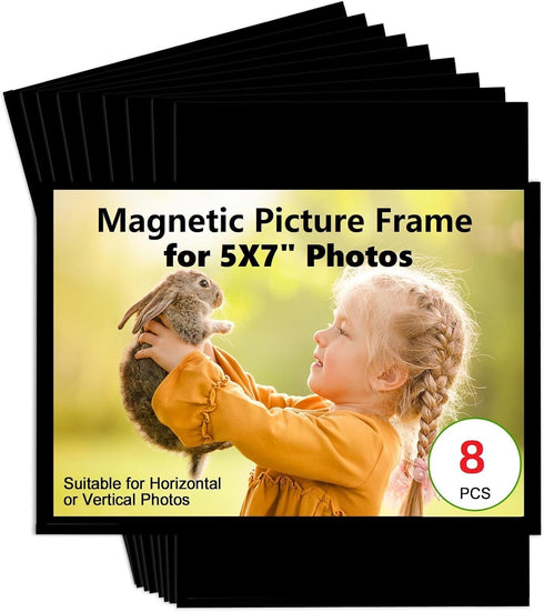 Black Magnetic Picture Frame 5X7 for Refrigerator-8 Pack,Black Photo Magnets Sleeves with Matte Film Cover,Less Reflection......
