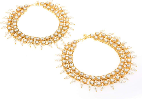 Efulgenz Kundan Anklet Indian Bollywood Faux Pearl Crystal Wedding Bridal Anklet Pair Bracelet Payal Foot Jewelry...