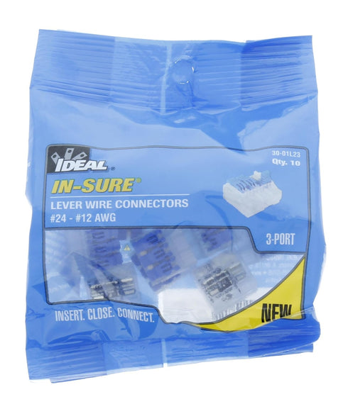 Ideal Electrical 30-01L23 in-Sure Lever Wire Connector 3-Port, 10/Bag...