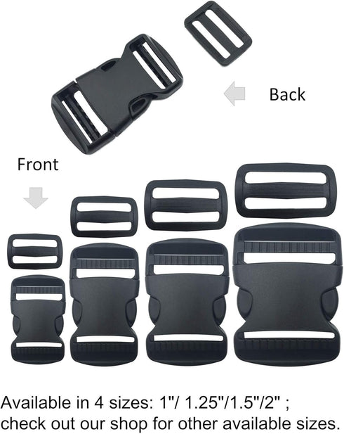 5 Set 1.25" Flat Buckles Dual Adjustable Buckles and Tri-Glide Slides Quick Side Release Buckle for Luggage Straps Pet Collar Backpack Repairing (...