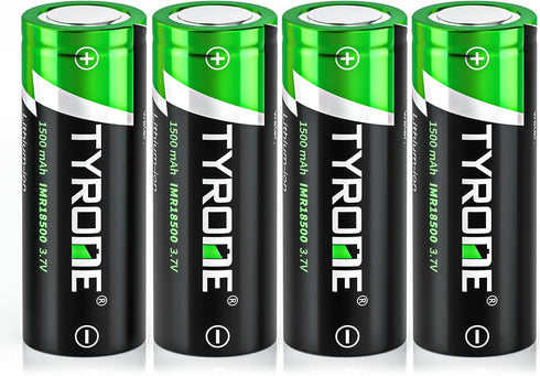tyrone 18500 Rechargeable Battery, 3.7V 1500mAh Lithium Batteries for Flashlight, Solar Garden Light with Flat top 4 Pack...