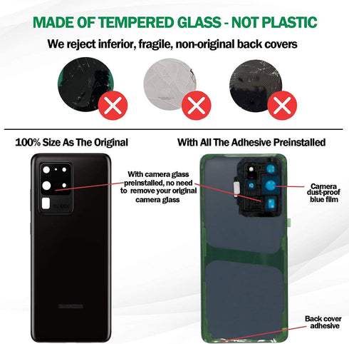 Galaxy S20 Ultra Back Cover Glass Replacement with Pre-Installed Camera Lens + All The Adhesive + Repair Tools for Samsung Galaxy S20 Ultra 5G SM-...