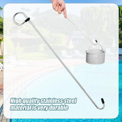 2pcs Skimmer Basket Hook, 14.4in Skimmer Lid Lifting Hook Pool Skimmer Stainless Steel Extension Handle Pool Skimmer Basket Hook for Debris Clean ...