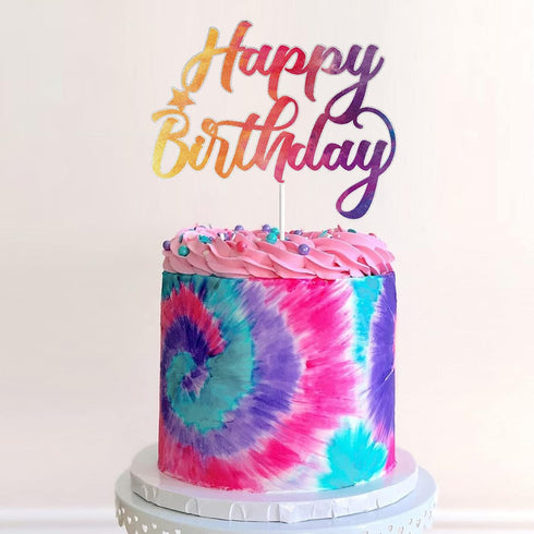 Tie Dye Happy Birthday Cake Topper for Tie Dye Party Carnival Party Decoration Supplies for Boys Girls...