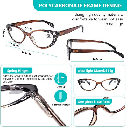 4 PACK Cat Eye Reading Glasses for Women Blue Light Blocking Readers with Spring Hinge Anti Glare UV?Mix,1.5?...