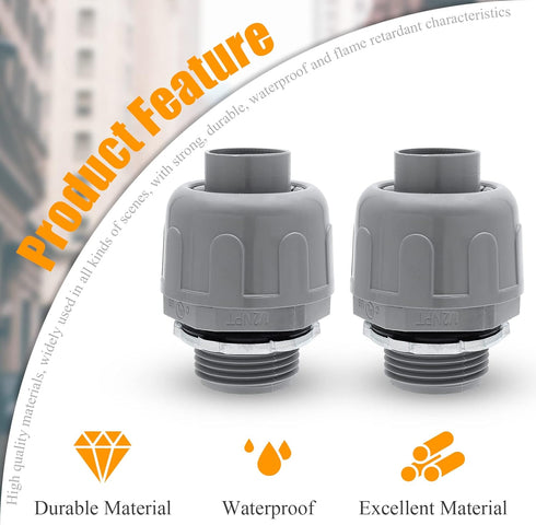 2pcs 1/2 Inch NPT Liquid Tight Connector, 180-Degree Electrical Conduit Connector Fitting...
