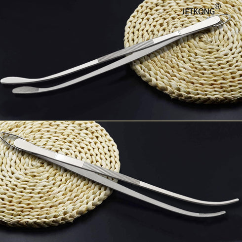 JETKONG 2 Pcs 12'' Curved Kitchen Tweezers Stainless Steel Long Tweezer Tongs Professional Chef Tweezers for Cooking, Grilling and BBQ (Silver)...