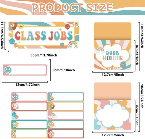 ZOiiWA 81pcs Groovy Class Jobs Bulletin Board Hippie Themed Classroom Jobs Pocket Chart Set Teacher's Helper Chalkboard Decor Classroom Bulletin B...