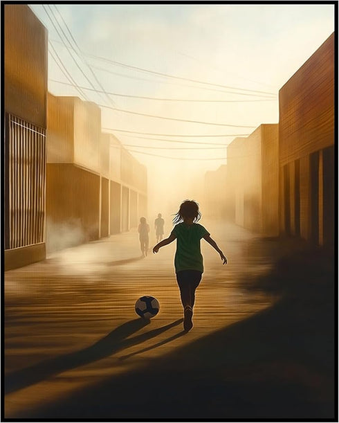 Posterizer 1 pcs-kids playing football on a dusty street-soccer poster-Sports & Hobby Art Gifts for sports fans Decor for Home & Office- unframed ...