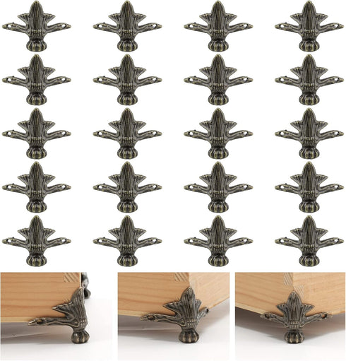 20 Pcs Antique Brass Box Legs, Wood Case Jewelry Chest Storage Box Feet Corner Protector Decorative (Style4, Bronze)...