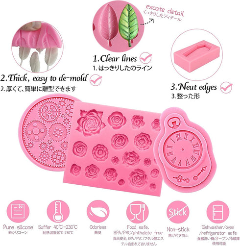 Funshowcase 32 Cavity Roses Flower Fondant Candy Silicone Mold for Sugarcraft Cake Decoration, Cupcake Topper, Polymer Clay, Soap Wax Making, Resi...