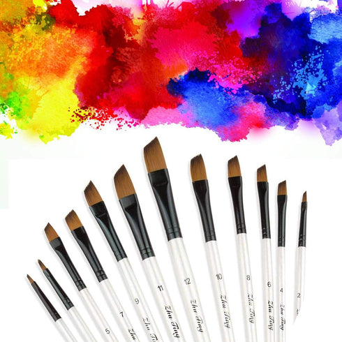 Angular Paint Brush, CBTONE 12pcs Nylon Hair Angled Paint Brushes Set Art Paintbrush for Watercolor, Acrylic, Gouache, Oil Painting - White...
