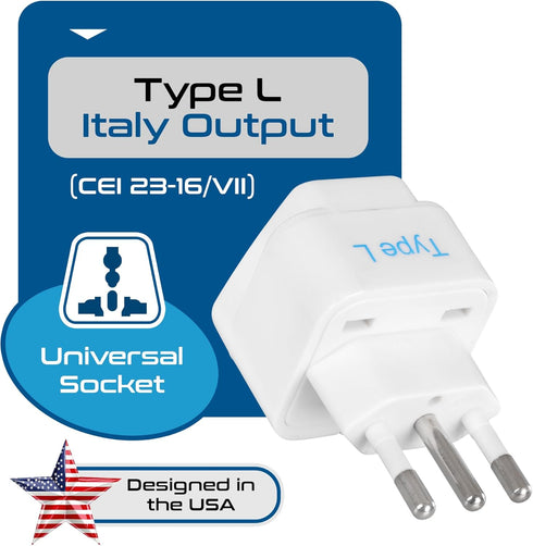 Ceptics Italy Power Adapter, Type L plug adapter, Universal Travel Adapter Chile, Italy travel adapter plug perfect for Rome, Lybia, Tunisia, Urug...