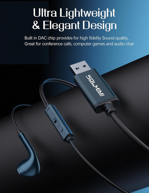 USB Earbuds with Microphone for PC Laptop, 2M/6.5ft USB Headset with Microphone for PC, USB Headphones for Computer Laptop PC PS4 PS5 Notebook Des...