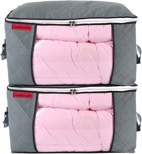 Jumbo Zippered Storage Bag for Closet King Comforter, pillow, quilt, bedding, Clothes, Blanket Organizers with Large Clear Window & Carry Handles ...