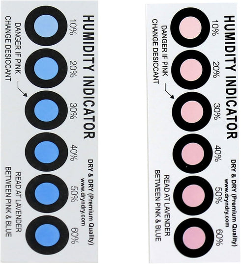 Dry & Dry Premium Humidity Indicator Cards (12 Cards) - 10-60% 6 Spot(Reusable)
