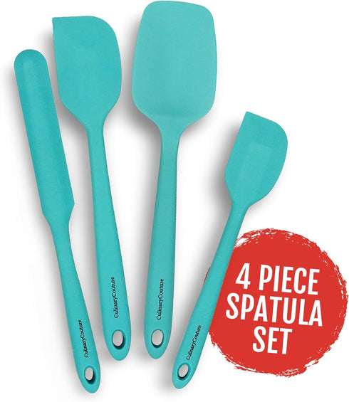 Culinary Couture 4-Piece Aqua Silicone Spatula Set - Heat Resistant up to 608°F, BPA-Free Spatulas for Nonstick Cookware - Baking Utensils...