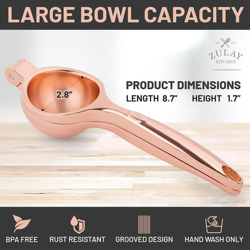 Zulay Kitchen Handheld Lemon Squeezer - Heavy Duty Citrus Juicer & Lemon Juicer Hand Press With Curved Handle - Manual Lemon Lime Squeezer & Metal...