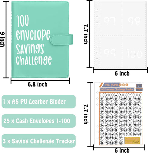 100 Envelopes Money Saving Challenge Binder, A5 Budget Binder with Cash Envelopes, Savings Challenges Book to Save $5,050, 10,000, 500, Budget Pla...