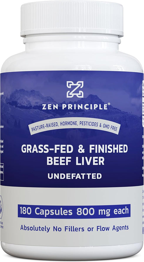 Zen Principle Ultra-Pure Desiccated Beef Liver, Grass-Fed, Pasture-Raised Cows. No Hormones or GMO. Natural Energy and Workout Boost from Iron, Am...