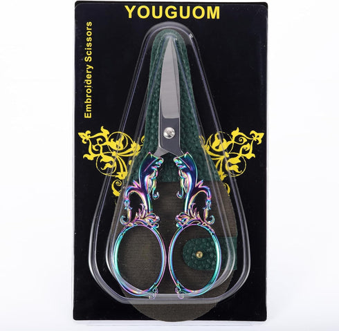 Crafting Scissors, 5.3in Sharp Multipurpose Fabric Scissors with Sheath, Arts Sewing Quilting Office Home School Paper Cutting Shears, Rainbow Lar...