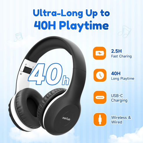 EarFun Kids Bluetooth Headphones, K2 Kids Headphones with Volume Limited, 40H Playtime, Bluetooth 5.4 Headphones with Mic, Stereo Sound, Foldable ...